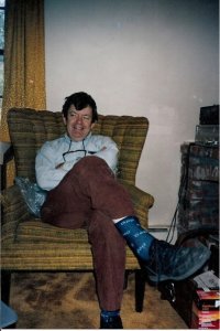dcHILL wearing his Father's Day socks at home